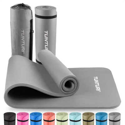 Produktbild von Tunturi Dicke NBRmatte 15mm - Rutschfest Gymnastikmatte - Mit Tragetasche - Für Yoga und Pilates - Sportmatte 180x60x1,5cm -Schadstofffrij - Besonders komfortabel - Grau
