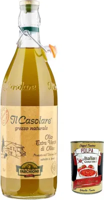 Produktbild von Farchioni Casolare, Il grezzo, Kaltgepresst, Olivenöl Extra Vergine 1Lt 100% extra nativ natives Olio Oliva + Italian Gourmet Polpa 400g