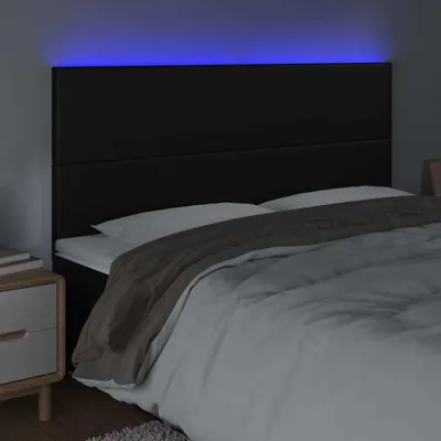 Produktbild von The Living Store LED Kopfteil Schwarz 200x5x118/128 cm Kunstleder
