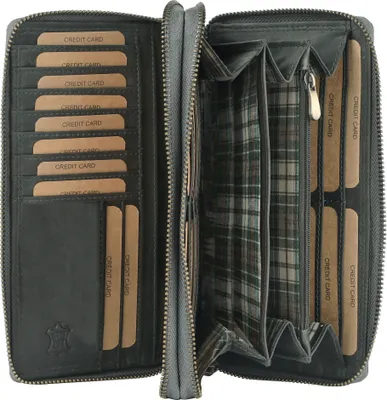 Produktbild von Benthill Damen Geldbörse Echt Leder XXL - Portemonnaie Groß mit RFID Schutz - Echtleder Vintage Damenbörse mit vielen Kartenfächer inkl. Geschenkbox