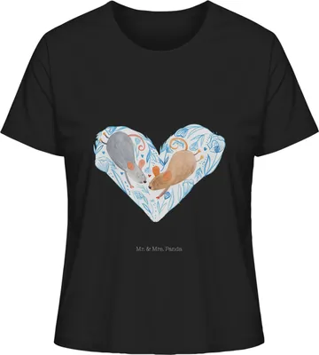 Produktbild von Mr. & Mrs. Panda Damen Oberteil Mäuse Herz Größe XL - Schwarz - Geschenk, Love, Maus, Baumwoll T-Shirt, Hochzeit, für Immer, Basic, Freundin, shirt