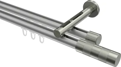 Produktbild von Interdeco Innenlaufstange / Gardinenstange mit Innenlauf Silbergrau / Edelstahl-Optik, Typ Siteno Mavell (Zylinder Bicolor), 20 mm Ø 2-läufig, 540 cm