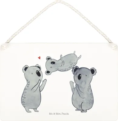 Produktbild von Mr. & Mrs. Panda Schild Koalas Feiern DIN A4 - Weiß - Geschenk, Herzlichen Glückwunsch, Geburtstag, wandtafel, Wandbild Holz, Party, kleine aufmerksamkeit, Türschild