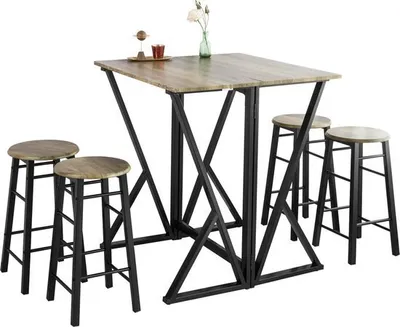 Produktbild von SoBuy OGT24-N 5-teiliges Esstischset Esstisch mit 4 Stühlen Klapptisch Esszimmer Sitzgruppe Küche Küchentisch Holztisch klappbar in Industrieoptik