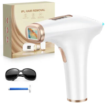 Image de Appareil d'épilation IPL - Épilateur IPL - 999 999 impulsions lumineuses - Électrique - Pour tout le visage - Avec accessoire tondeuse - Blanc - Prise européenne