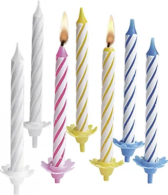Produktbild von Geburtstagskerze Tortenlichte mit Halter sortiert wei/rosa/gelb/blau 24erPack