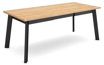Esstisch 194 x 90 cm, Melamin, Holzbeine, Eiche/Schwarz, für 10 Pers.