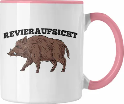 Produktbild von Trendation - Lustige Tasse "Revieraufsicht" Wildschwein Grafik Geschenk für Jäger Jägd (Rosa)
