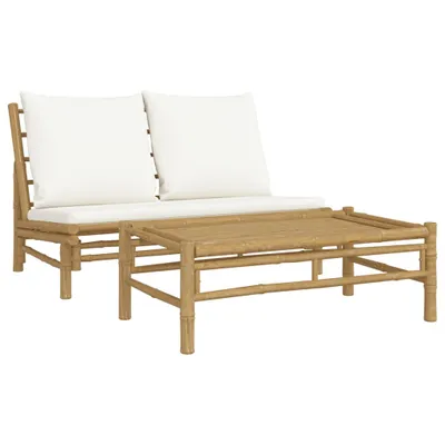 Produktbild von 2-tlg. Garten-Lounge-Set mit Cremeweißen Kissen Bambus