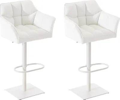 Produktbild von 2-teiliges Barhocker-Set – modische Hocker – höhenverstellbar für ultimativen Sitzkomfort | Farbe: Weiß | Grundfarbe: weiß