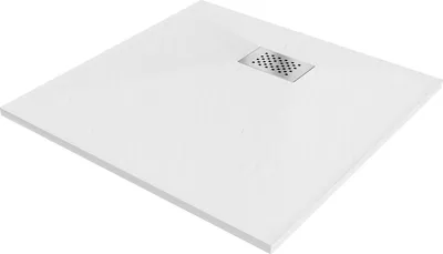 Image de Mexen Hugo receveur de douche carré SMC 80 x 80 cm, blanc, couvercle inox - 42108080-X