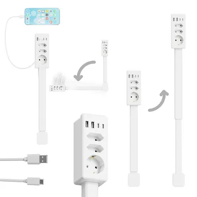Produktbild von Steckdosenleiste mit USB-C & USB-A, Verlängerungskabel mit mehreren Steckdosen, Tischsteckdose mit USB Ports, 27,56 Zoll