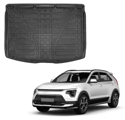 Image de Tapis De Coffre Sur Mesure Pour Kia Niro 2 Électrique SG2 Depuis 2022 étage supérieur, Noir, Antidérapant, Bord Haut, Toutes Saisons
