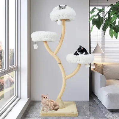 Produktbild von 178 cm Katzenbaum mit Sisal-Kratzsäulen & 3 Warmen Liegeflächen & Plüschbälle Beige
