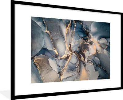 Produktbild von MuchoWow® Gerahmtes Poster Marmor - Grau - Blau - Luxus - Gold 90x60 cm - Poster mit Schwarzem Bilderrahmen Wandposter Rahmen Foto Bilder - Wanddekoration - Fotos