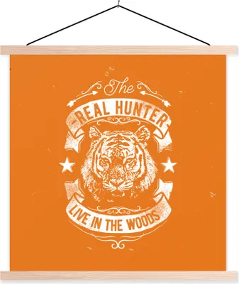 Produktbild von MuchoWow® Textilposter Jahrgang - Tiger - Orange 120x120 cm mit holzfarbenen Rahmen - Textil-Poster