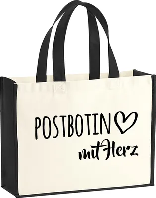 Produktbild von Huuraa Jutetasche Postbotin mit Herz 21 Liter Black Jute und Baumwolle Einkaufstasche Geschenkidee