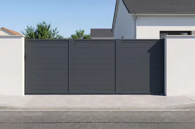 Produktbild von EIGER Schiebetor, 4,5 m breit, 160 cm hoch, graues Aluminium