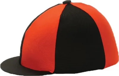 Produktbild von Hy  Elasthan-Reithelmüberzug, seidig glänzend, zweifarbig BZ506 (Einheitsgröße) (Rot/Schwarz)