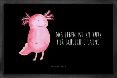 Produktbild von Mr. & Mrs. Panda Schmutzmatte Axolotl Glücklich 50 x 75 cm - Schwarz - Geschenk, hausmatte, Fussmatte, Schmutzfangmatte, gut Gelaunt, Lebensfroh, fußmatte, Schwanzlurch