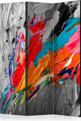 Produktbild von 3-teiliger Doppelseitiger Vlies Paravent - Fiery Bird 135x172 cm Abstrakt a-B-0018-z-b