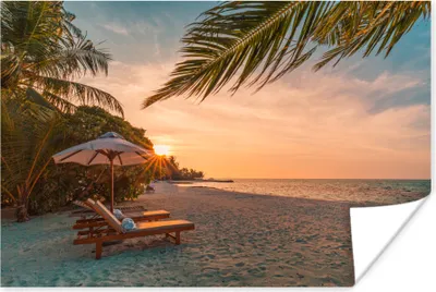 Produktbild von MuchoWow® Poster Strand - Strandkorb - Sonnenuntergang 120x80 cm - Bilder