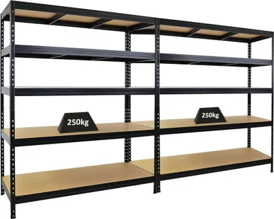 Produktbild von Mega Deal | 2x Schwerlastregal Rivet | HxBxT 180x150x60 cm | Fachlast 250kg | Schwarz