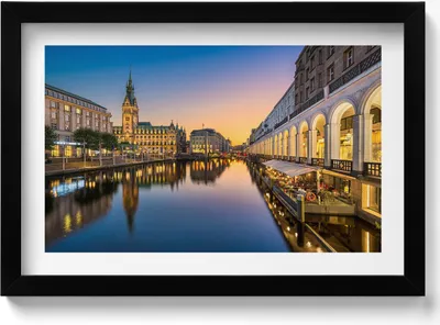Produktbild von Hamburger Rathaus Deutschland– Wandbild mit Rahmen – Gerahmtes Bild  – Wanddekoration – 30x20 cm –  Schwarz Rahmen