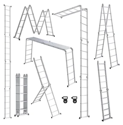 Produktbild von 584 cm Aluminium Mehrzweckleiter Klappleiter Gelenkleiter mit Plattform - 4x5 Stufen, Silber
