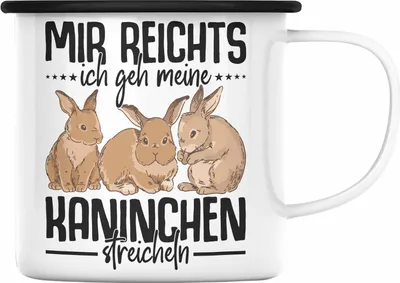 Produktbild von Trendation - Kaninchen Emaille Tasse Hasen Süßer Hase Haustier Ostern Geschenk Haustier (Schwarz)