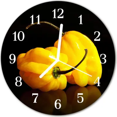 Produktbild von Glasuhr Wanduhr Küchenuhr Echt-Glas 30fi cm Paprika gelb