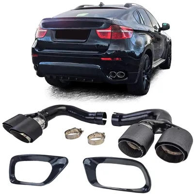 Image de Tuyau d'échappement arrière double, en fibre de carbone, pour BMW X6 E71 30d 40d, modèles de 2010 à 2014