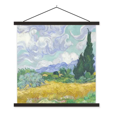 Produktbild von MuchoWow® Textilposter Weizenfeld mit Zypressen - Vincent van Gogh 90x90 cm mit schwarzem Rahmen - Magnetisches