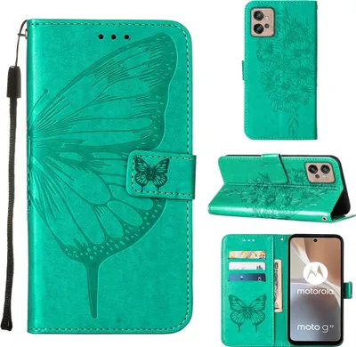 Obrázek produktu pro Moto G32 Pouzdro, Motýlí Reliéf Flip Kožené Pouzdro s Kapsami na Karty a Stojánkem pro Motorola Moto G32 zelené