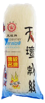 Zdjęcie produktu dla Tian Tan Vermicelli 500g – Drobny bezglutenowy makaron ryżowy do dań azjatyckich