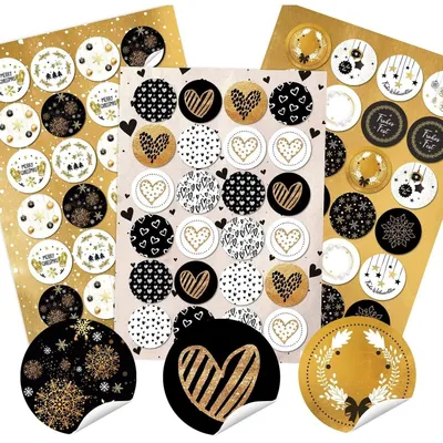 Produktbild von 3 x 24 selbstklebende Sticker mit Weihnachtsmotiven - schwarz weiß gold