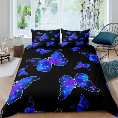 Bettbezug-Set Schmetterling, 3-teilig, Doppel, Blau, Mikrofaser