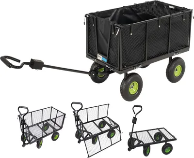 Produktbild von Gartenwagen herausnehmbare Plane 550 kg Bollerwagen klappbare Gitterwände Lufträder Anhängerfunktion