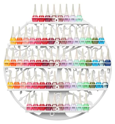 Produktbild von FullBerg 5-stöckiges Nagellackregal aus Metall, Nagellackaufbewahrungsregal, rundes Wandregal für Nagellack, Organizer für ätherische Öle, Aromatherapie-Regal, Lippenstiftständer, Präsentationsregal, Aufbewahrungsregal für Damen, weiß