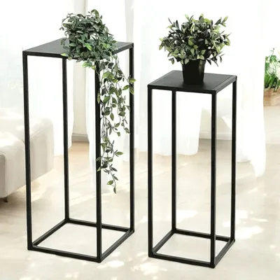 Produktbild von DanDiBo Pflanzenständer Metall Schwarz Eckig 2er Set 96574 Beistelltisch Blumenhocker Blumenständer Blumensäule Design Modern Pflanzenhocker