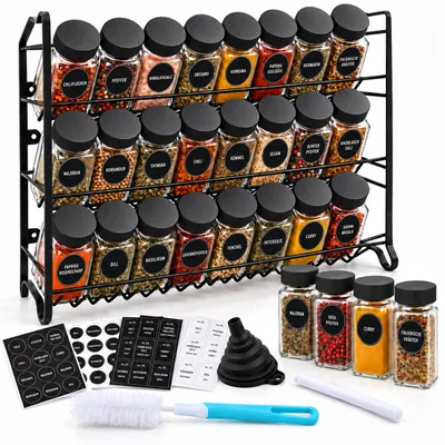 Imagen del producto de Relaxdays, estante para especias con 24 recipientes, organizador de cocina, de pie o para colgar en la pared, dimensiones 37x25x12 cm, soporte para especias, metal, color negro, Imagen generada por IA
