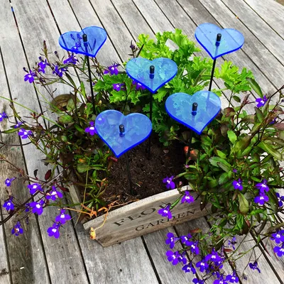 Image de Décoration de jardin : Ornements en forme de cœur - Lot de 5 piquets décoratifs de 25 cm