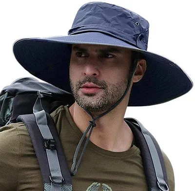 Produktbild von Sonnenhut Herren – Anglerhut Dunkelblau – breite Krempe, UV-Schutz UPF80+, wasserdicht & schnell trocknend – verstellbar & faltbar (55–58cm)
