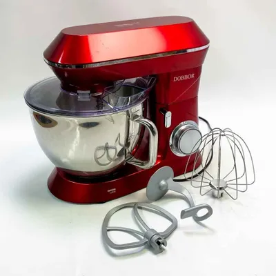 Produktbild von Pastry Chef, DOBBOR SM-1553 1500 W Lebensmittelmixer mit Schneebesen, Rührbesen, Haken, Edelstahlschüssel, 7 Geschwindigkeiten, geräuscharmer elektrischer Teig, spülmaschinenfest (rot)