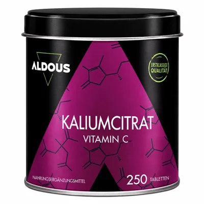 Produktbild von Kalium - 240 Tabletten mit 1000 mg (3705 mg Kaliumcitrat) mit 80 mg Vit C - Sport-Supplement - Muskel, Blutdruck, Nervensystem - kalium hochdosiert