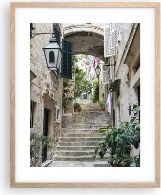 Produktbild von Gerahmtes Poster - Rahmen in heller Eiche - Kroatien Treppe Dubrovnik - 40x50 cm - Wand Bild - Wanddeko - Wandbilder - Kunstposter - Wandposter - Bilderrahmen - Bilder - Kunstdruck - P2NPA40x50-5150