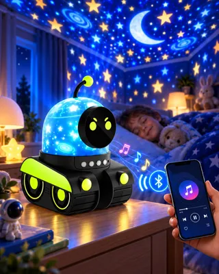 Obrázek produktu pro One Fire Dětský projektor noční oblohy – 12 motivů, 84 světelných režimů, dobíjecí baterie, Bluetooth reproduktor, Obrázek vytvořený pomocí AI