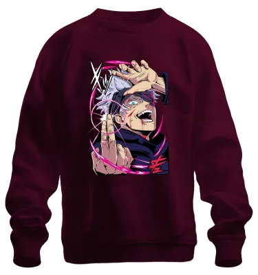 Produktbild von Jujutsu Kaisen Gojo weißes Haar Augenbinde Energiekreis Sweatshirt Pullover, Burgundy, M