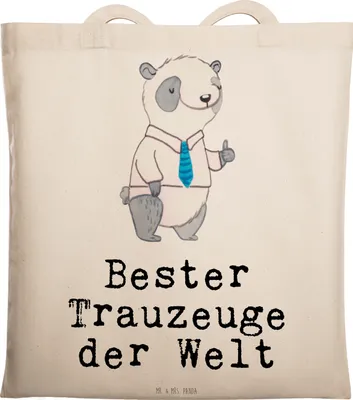 Produktbild von Mr. & Mrs. Panda Schultasche Panda Bester Trauzeuge der Welt - Transparent - Geschenk, Tote Bag, Beutel, Standesamt, Geschenkidee, Hochzeit, Büchertasche, Tasche, Heirat