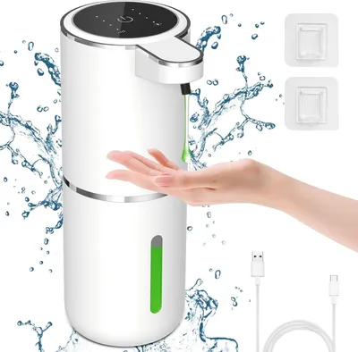 Produktbild von Automatisch Flüssig Seifenspender, Stromanzeige, 380ml Elektrischer Seifenspender mit Sensor, 4-Stufig Einstellbares Flüssigkeitsvolumen, Wiederaufladbarer Seifenspender Wandmontage Für Bad